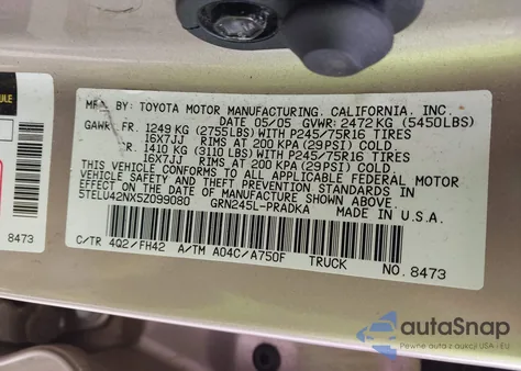 2005 Toyota Tacoma Base V6 из США, поврежденный, VIN 5TELU42NX5Z099080